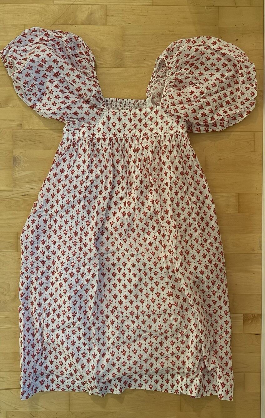 NWOT Malabar Collective Pink Block Print Puff Sleeve Midi Nap Dress 1 (small)